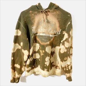 Timberland Graphic Bleach Tie Dyed Long Sleeve Hooded Sweatshirt Kangaroo Pocket